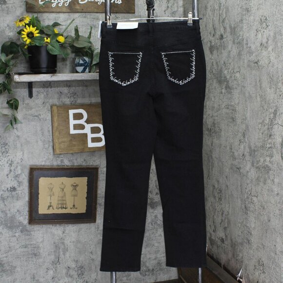 NWT Christopher & Banks Embellished Relaxed Fit High Rise Jeans 9900 4 Black - Picture 2 of 7